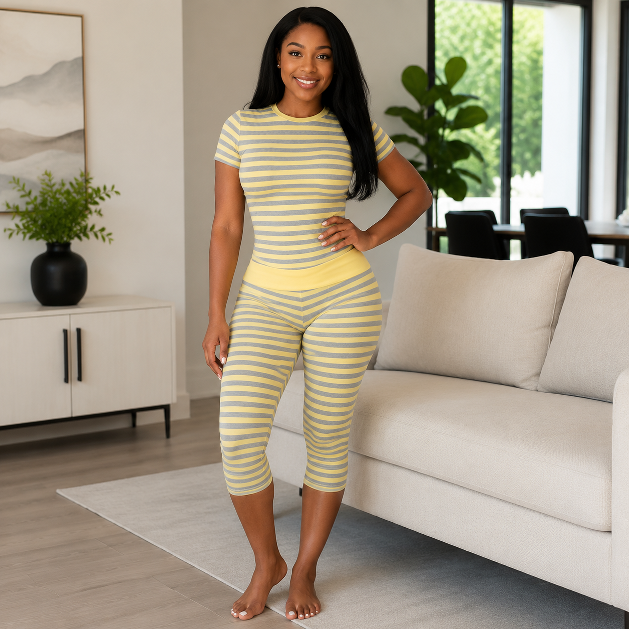 Zova™ 2 Piece Casual Outfit Striped Tops High Waist Pants Set