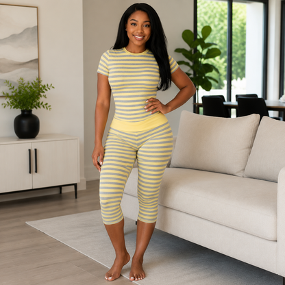 Zova™ 2 Piece Casual Outfit Striped Tops High Waist Pants Set