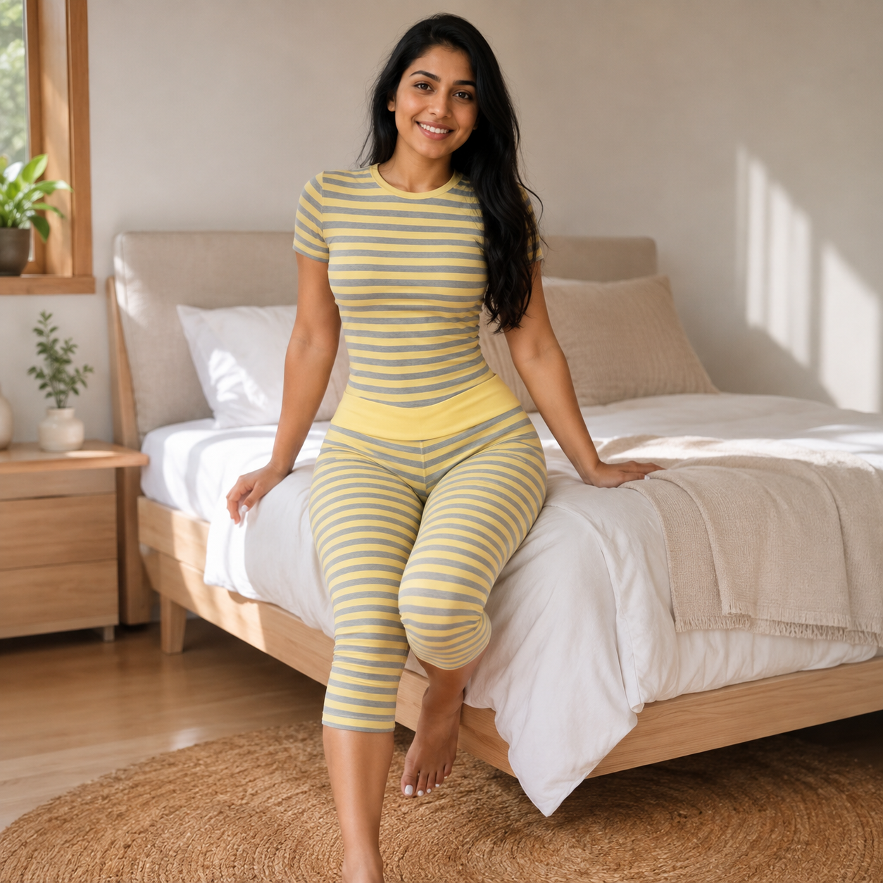 Zova™ 2 Piece Casual Outfit Striped Tops High Waist Pants Set