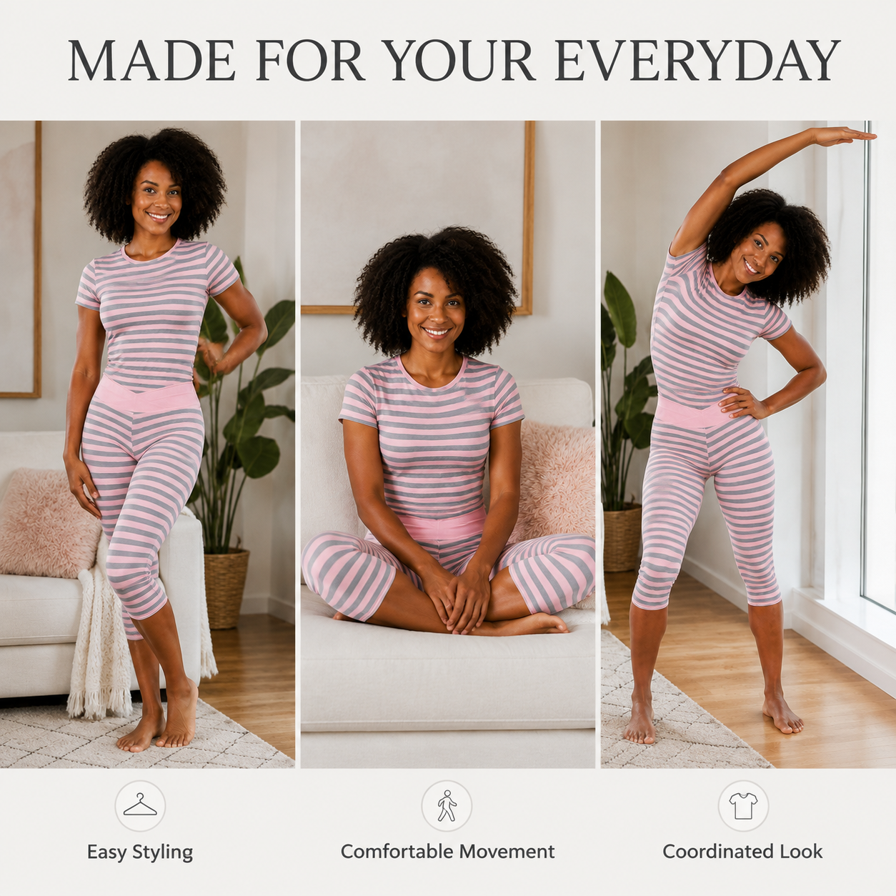 Zova™ 2 Piece Casual Outfit Striped Tops High Waist Pants Set