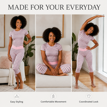 Zova™ 2 Piece Casual Outfit Striped Tops High Waist Pants Set