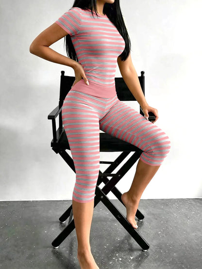Zova™ 2 Piece Casual Outfit Striped Tops High Waist Pants Set