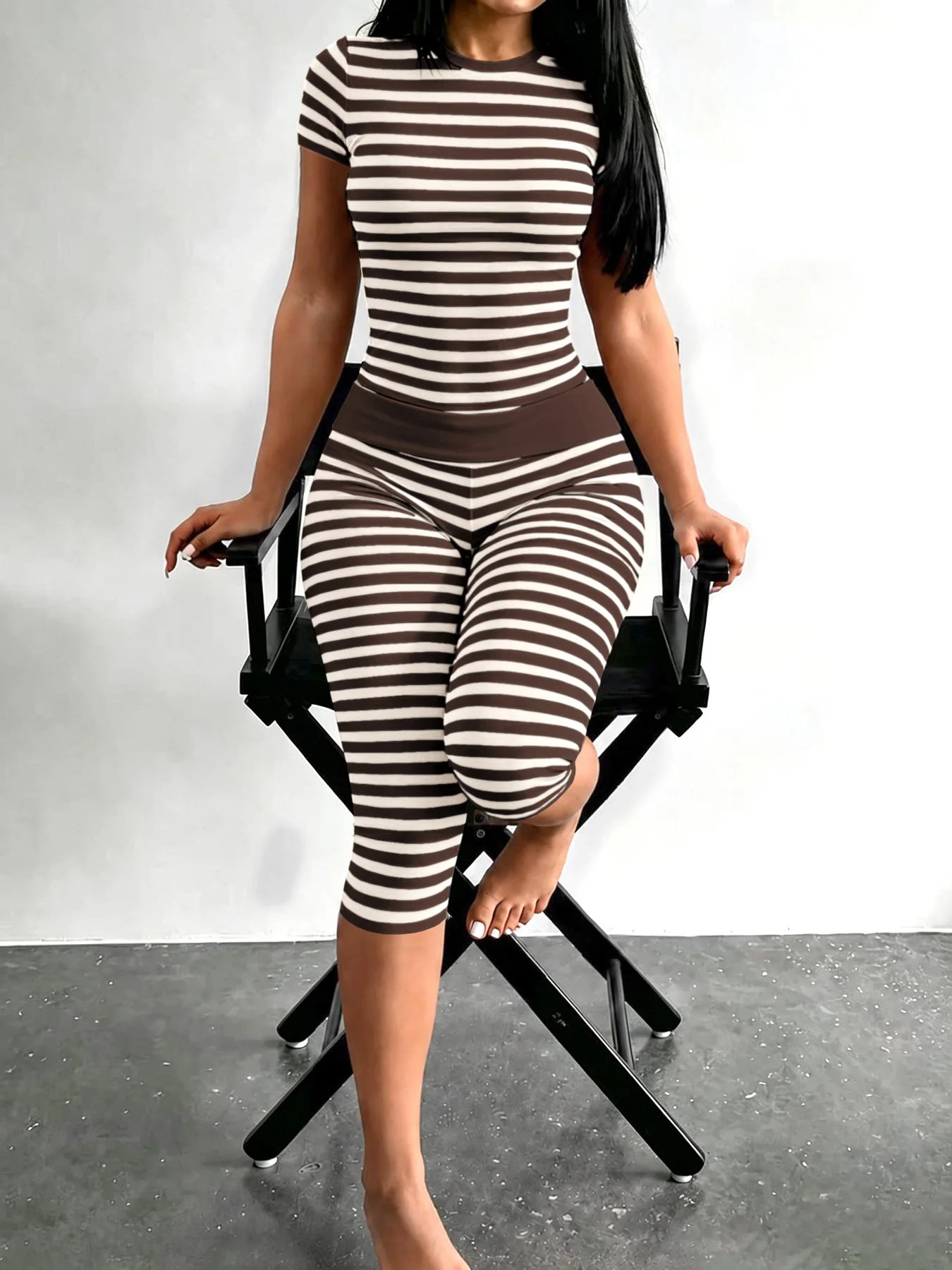 Zova™ 2 Piece Casual Outfit Striped Tops High Waist Pants Set